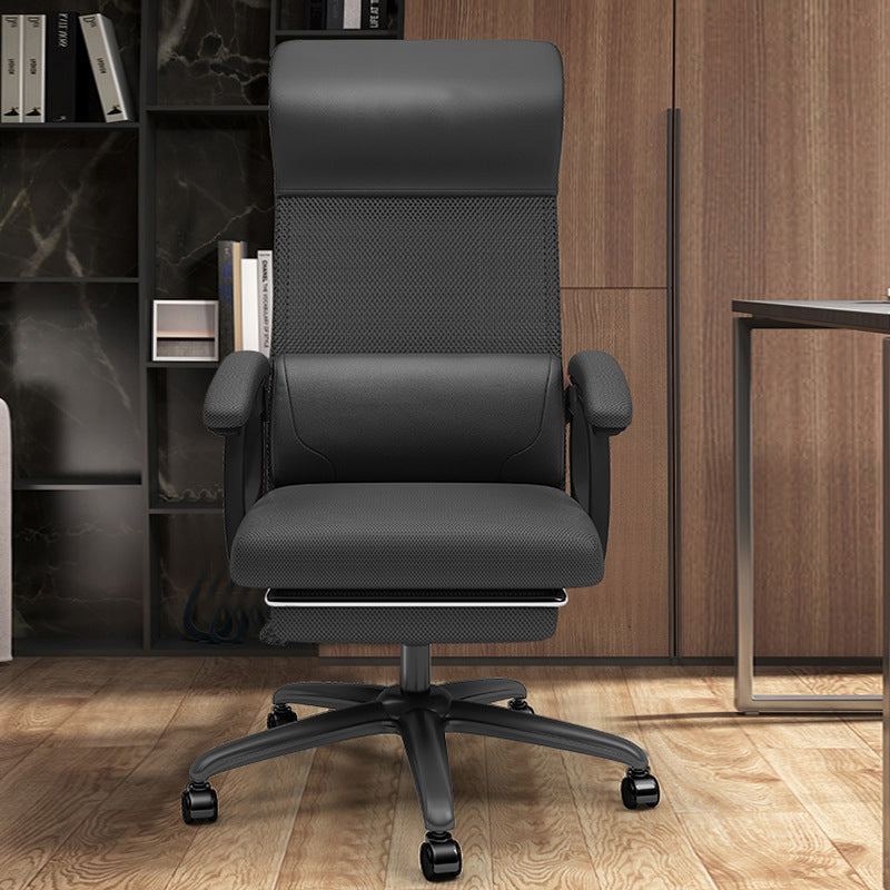 High-Back Reclining Mesh Office Chair Ergonomic Desk Chair with Retractable Footrest & 135° Recline Breathable Mesh & PU Leather Chair with 360° Swivel & Height Adjustment Black Office Chair for Home & Gaming