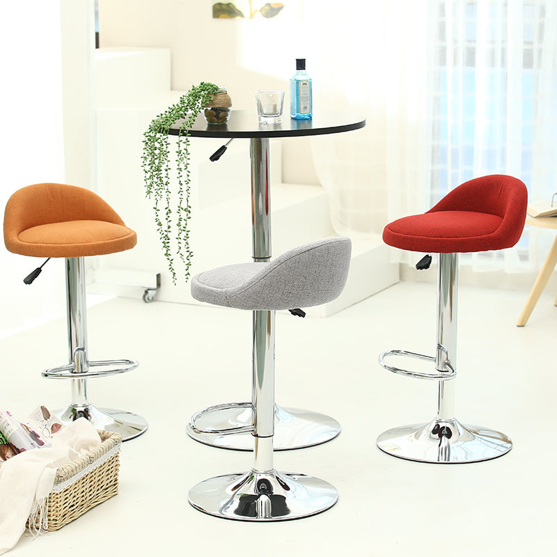 Adjustable-Height Bar Stool Themed Fabric/Pure-Color Upholstery Disc Metal Base for Stylish Spaces