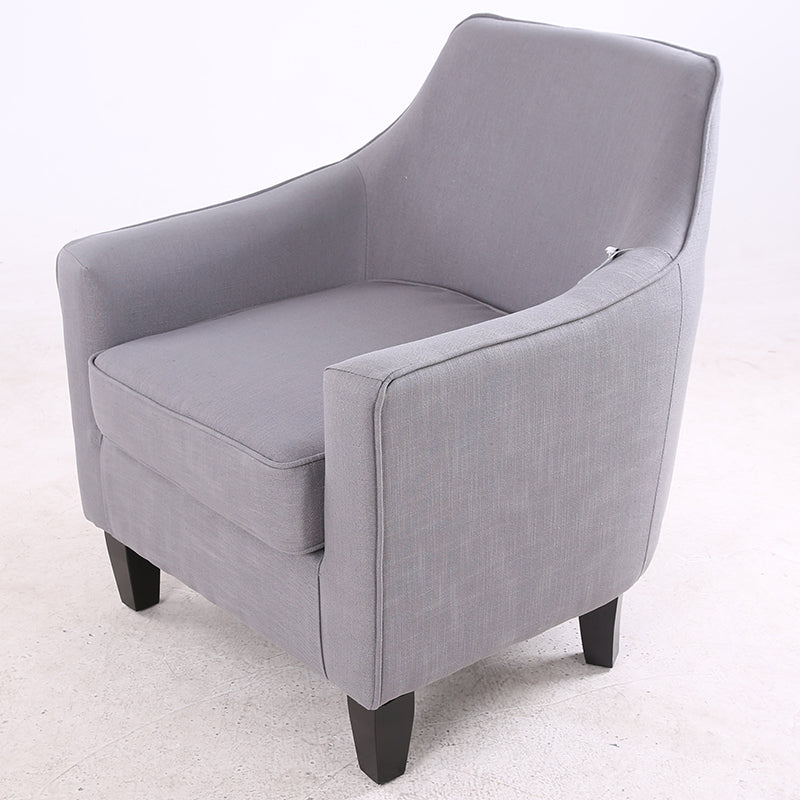 Sleek Gray Fabric Armchair Modern Contoured Design Sturdy Dark Wooden Legs Cozy Single Seater for Living Rooms & Reading Nooks