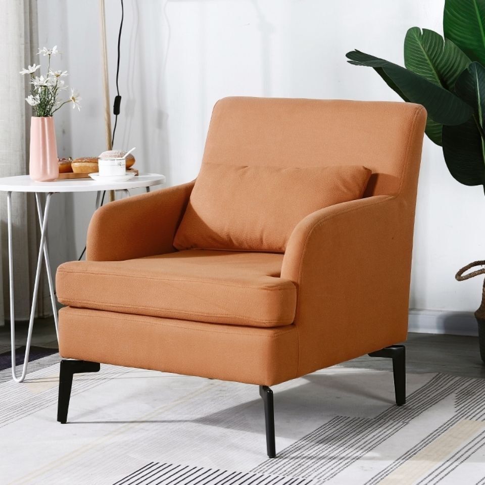 Casual Single Sofa Houndstooth & Solid Fabric Black Metal Legs Multi-Pattern Options