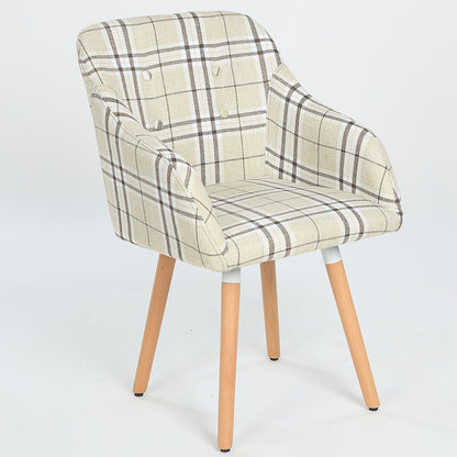 Casual Tufted Dining Chair Plaid/Print Fabric Button Detail & Wooden Legs for Cozy Spaces