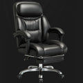 B08-Black Leather High-Back Executive Office Chair: Footrest, Chrome Casters, Ergonomic Support for Work, Relaxation & Cozy Luxurious Lounging Daily Sessions