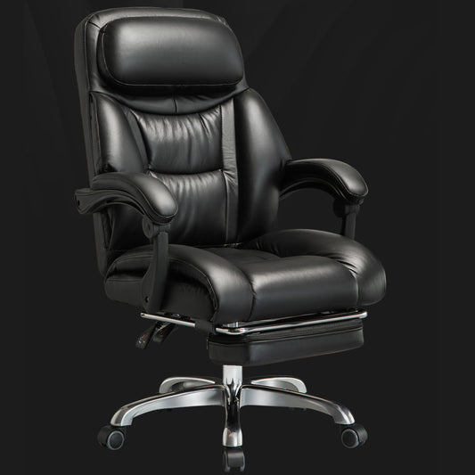 Leather High-Back Executive Office Chair Footrest Chrome Casters Ergonomic Support for Work Relaxation & Cozy Luxurious Lounging Daily Sessions