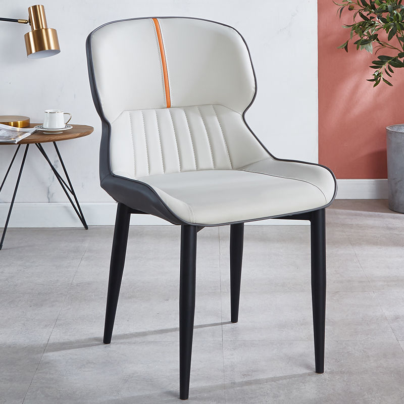 C-08-SITMOD Modern Contrast-Color Dining Chair: Leather Upholstery, Curved Back, Striped Detail for Stylish Dining Spaces