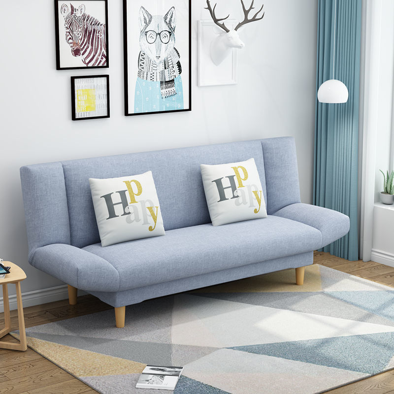 Foldable Multi-Color Sofa Bed Fun Pattern Pillows Wooden Legs Compact Living Design