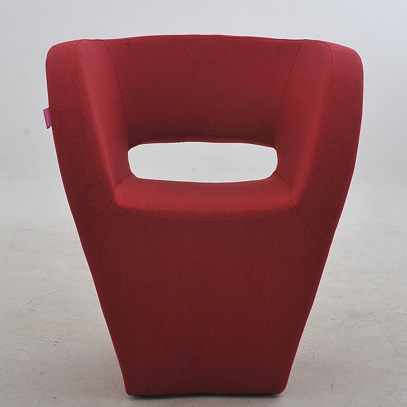 Vibrant Red Modern Hollow-Out Arm Chair: Soft Contoured Fabric Seating, Sleek Statement Piece for Stylish Living Rooms & Contemporary Spaces
