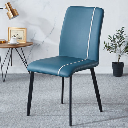 Modern Leather Dining Chair Decorative Stitching Black Metal Legs & Multi-Hue Options