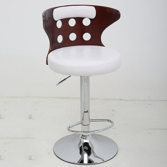Adjustable Height Bar Stool Perforated Bentwood Backrest Plush Leather Cushion & Chrome Disc Base