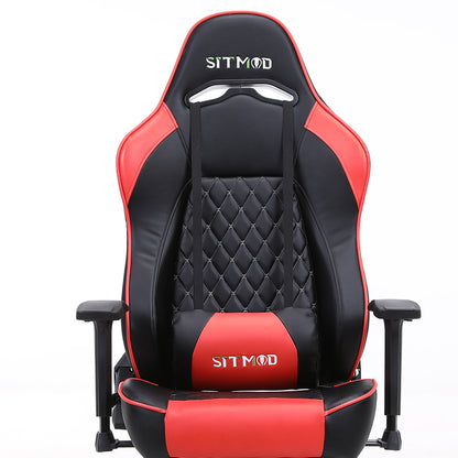 Black Quilted Gaming Chair Headrest, Lumbar Pillow Footrest Sturdy Base Adjustable Ergonomic Support for Gaming & Office Work Sessions