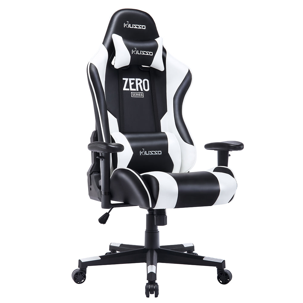 P04-MUSSO ZERO Series Black-White Gaming Chair: Headrest, Adjustable Arms, Sturdy Base, Ergonomic Support for Extended Gaming & Office Work Sessions