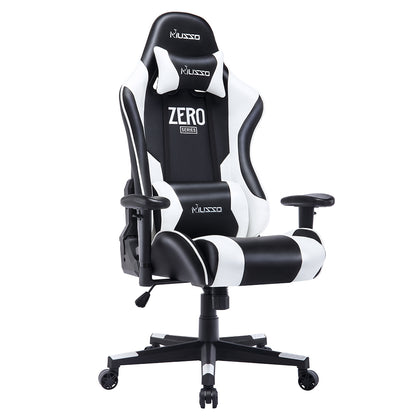 MUSSO ZERO Series Black-White Gaming Chair Headrest Adjustable Arms Sturdy Base Ergonomic Support for Extended Gaming & Office Work Sessions