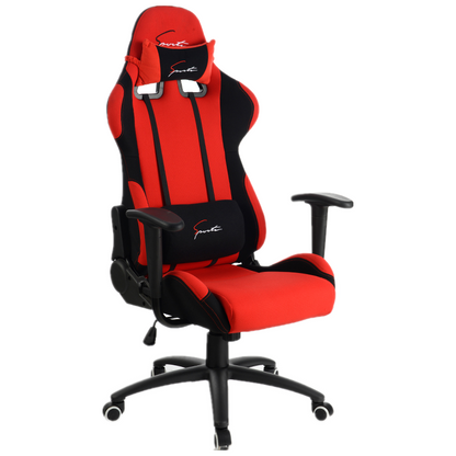 Fabric Gaming Chair High-Back Racing Style with Red-Black Color Blocking & Breathable Upholstery