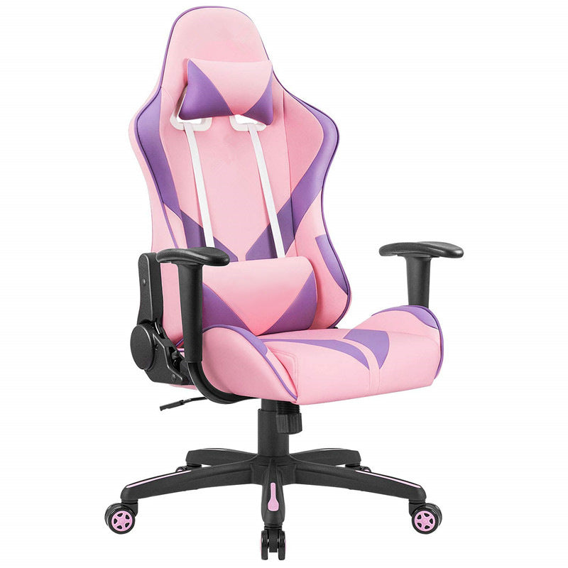 Ergonomic Gaming Chair Pink-Purple Geometric Color-Block Racing-Style Reclining Chair