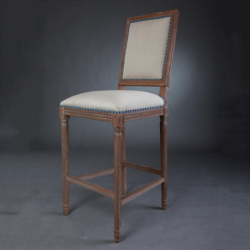 Vintage Wooden Bar Stool with Pirate Skull Design Distressed Finish & Upholstered Seat for Home/Bar