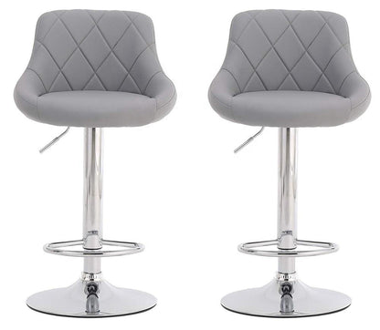 Adjustable Height Bar Stool Diamond-Quilted Upholstery Chrome Lift Pole & Disc Base