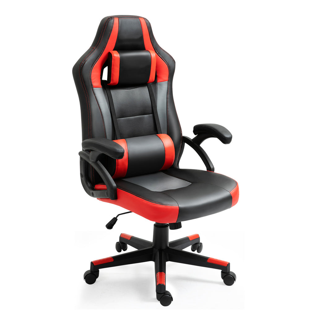 B07-Black-Gray Leather Gaming Chair: Headrest & Lumbar Pillow, Adjustable, Ergonomic Support for Gaming, Office Work & Extended Comfortable Lounging Sessions
