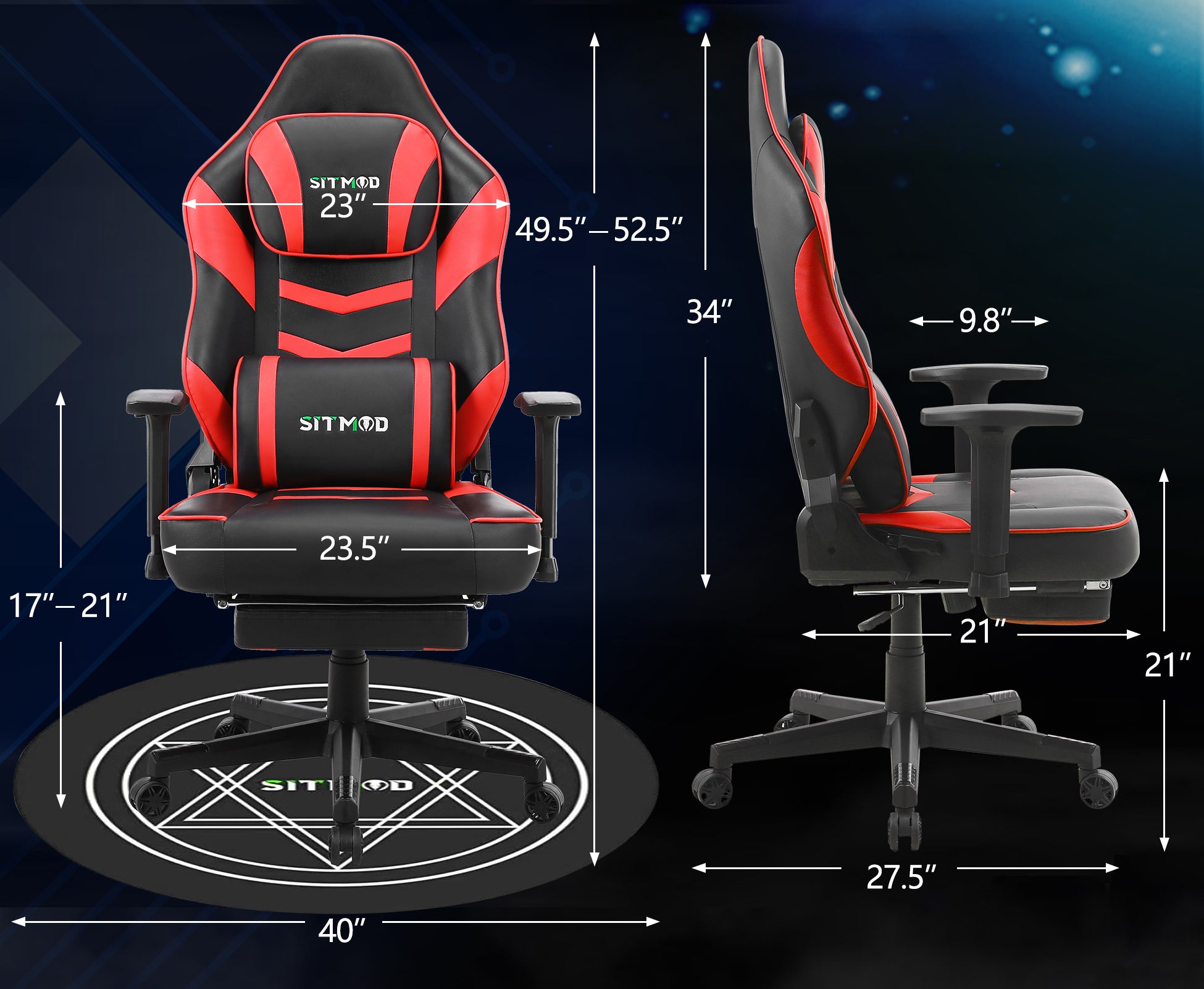 P05-SITMOD Black-White Massage Gaming Chair: Lumbar Pillow, Footrest, Mat, Adjustable Ergonomic Support for Gaming & Office Work Sessions