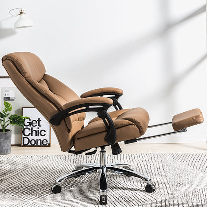 Reclining Executive Office Chair High-Back Plush Ergonomic Desk Chair with Retractable Footrest, Premium PU Leather Office Chair with 360° Swivel & Height Adjustment Luxury Office Chair for Home & Corporate Spaces
