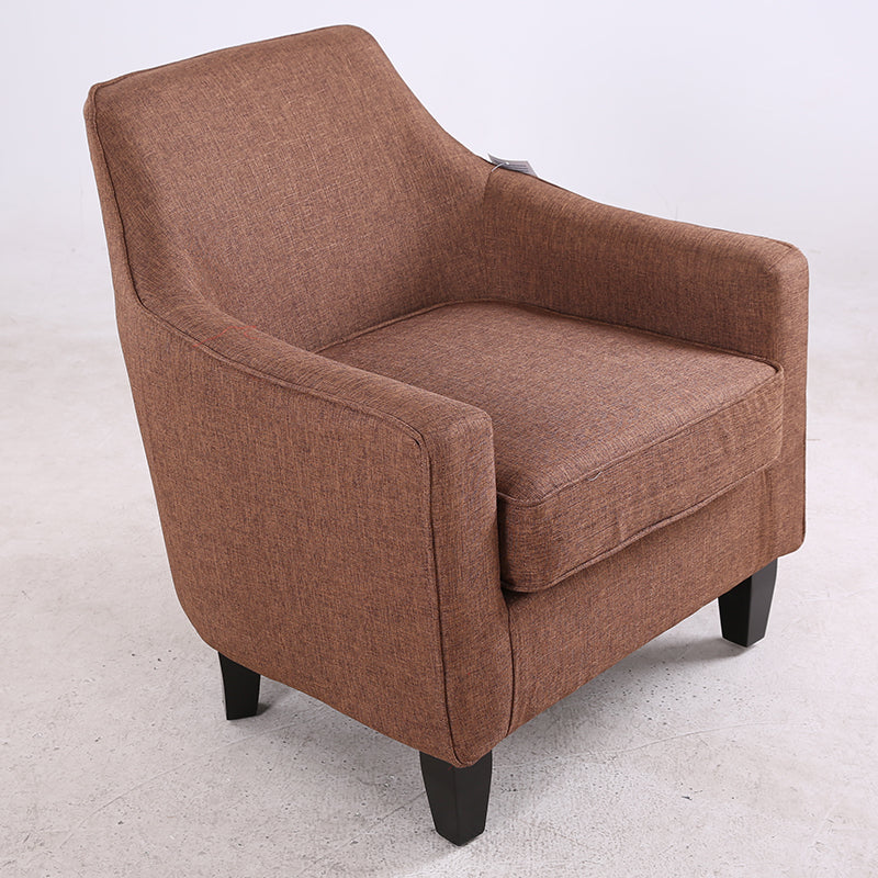 Sleek Gray Fabric Armchair Modern Contoured Design Sturdy Dark Wooden Legs Cozy Single Seater for Living Rooms & Reading Nooks