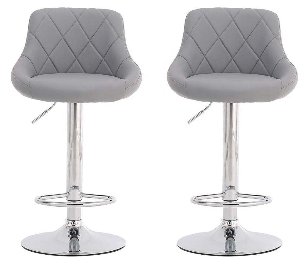 J38 Adjustable Height Bar Stool: Diamond-Quilted Upholstery, Chrome Lift Pole & Disc Base