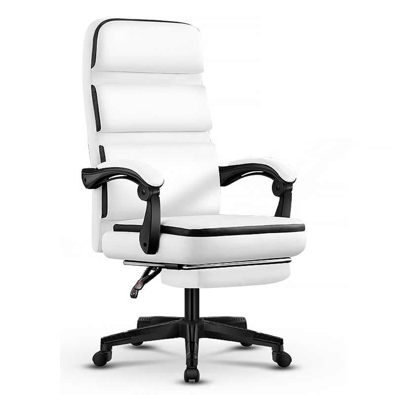 B06-Black Leather High-Back Office Chair: Adjustable Arms, Built-in Footrest, Sturdy Ergonomic Support for Work, Relaxation & Comfortable Daily Lounging Sessions