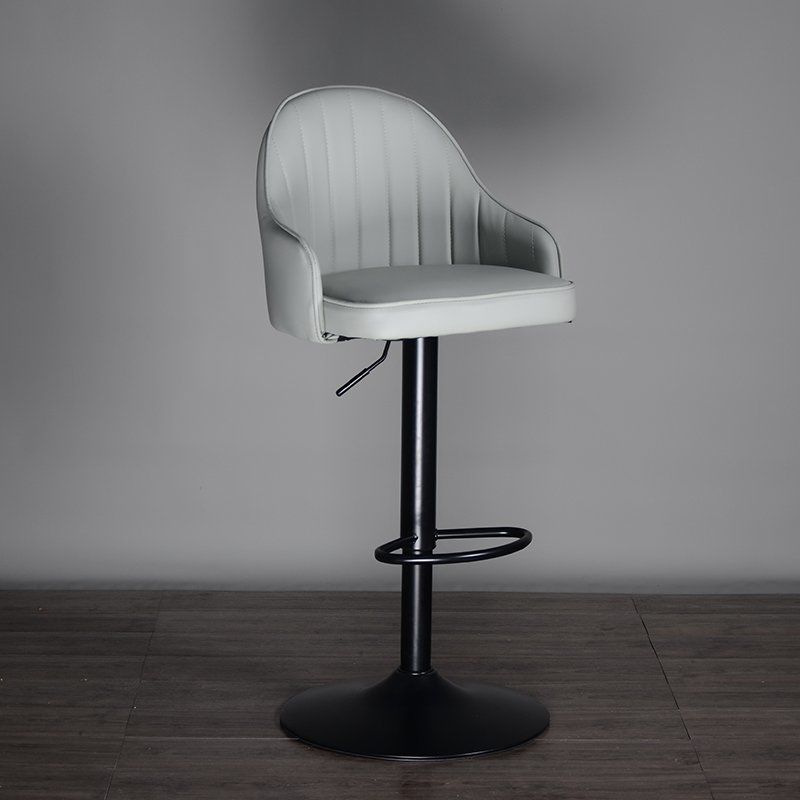 J43 Adjustable Height Bar Stool: Vertical-Stitched Upholstery, Matte Black Lift Pole & Disc Base