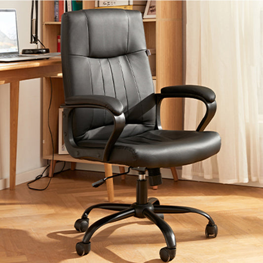 Black Leather High-Back Office Chair Adjustable Ergonomic Support Sturdy Base for Home & Professional Workspaces’ Daily Comfortable Seating & Tasks