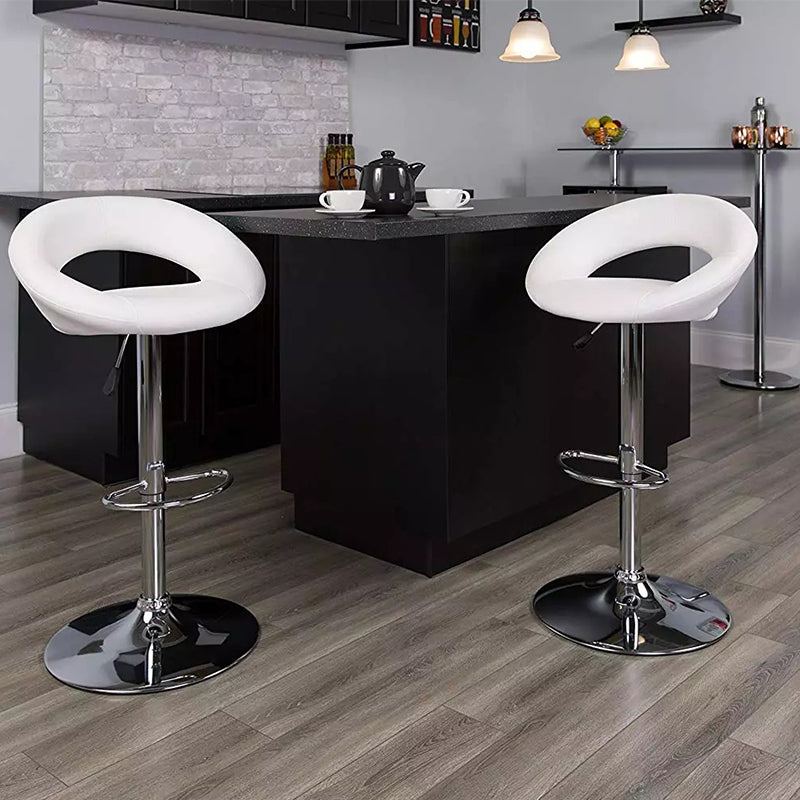 Ring-Shape Hollow Adjustable Bar Stool Leather Upholstery Chrome Base for Home/Commercial Bars