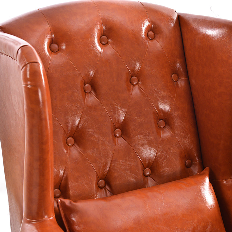 Vintage Brown Leather Wingback Armchair with Ottoman - Classic Tufted Design for Living Room