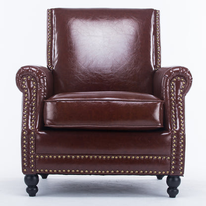 Retro American Leather Leisure Sofa Brass Rivet Detail Classic Bun Feet & Plush Seating