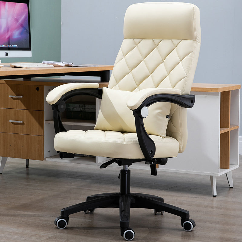 Black Quilted Leather High-Back Office Chair Footrest, Adjustable  Ergonomic Support for Daily Luxurious Work & Cozy Relaxation in Home Workspaces