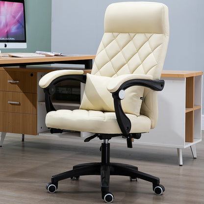 Black Quilted Leather High-Back Office Chair Footrest, Adjustable  Ergonomic Support for Daily Luxurious Work & Cozy Relaxation in Home Workspaces