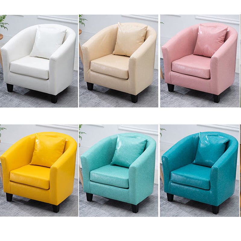 Barrel-Shaped Leather Sofa Single & Double Seats Multi-Color Options Black Wooden Legs