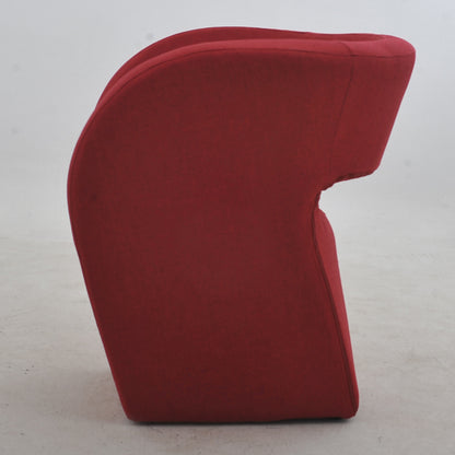 Vibrant Red Modern Hollow-Out Arm Chair Soft Contoured Fabric Seating Sleek Statement Piece for Stylish Living Rooms & Contemporary Spaces