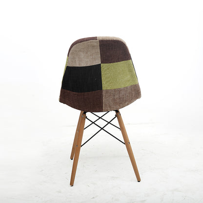 Retro Patchwork Fabric Armchair Classic Molded Back Wood-Metal Hybrid Frame & Artistic Color Blocks
