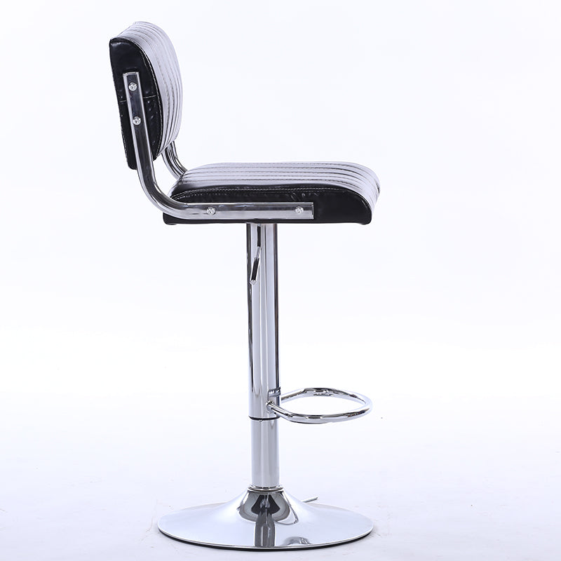 Adjustable Height Bar Stool With Bar Table Set Striped Leather Upholstery Chrome Frame & Stable Disc Base