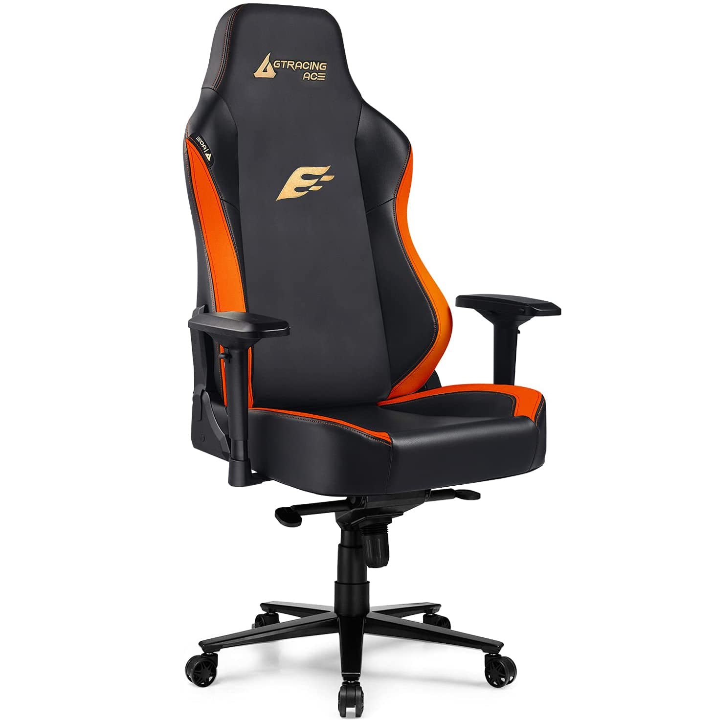 P02-Durable GTRACING ACE Gray Gaming Chair: Red Stitching, Adjustable Arms, Ergonomic Seating Support for Extended Gaming & Office Work Sessions