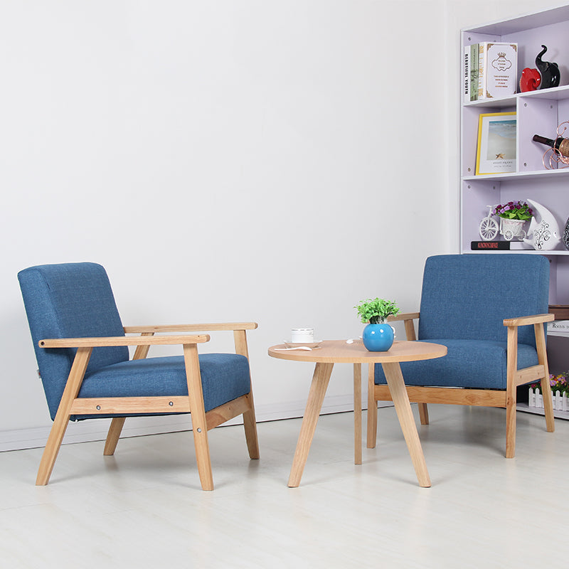 Modern Purple Fabric Lounge Chair with Light Wooden Frame - Stylish Upholstered Seating