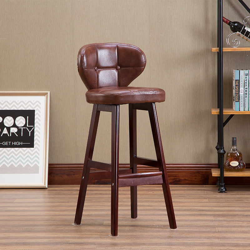 Fixed-Height Tufted Leather Bar Stool Dual-Tone Wooden Legs & Multi-Hue Upholstery for Modern/Luxe Spaces