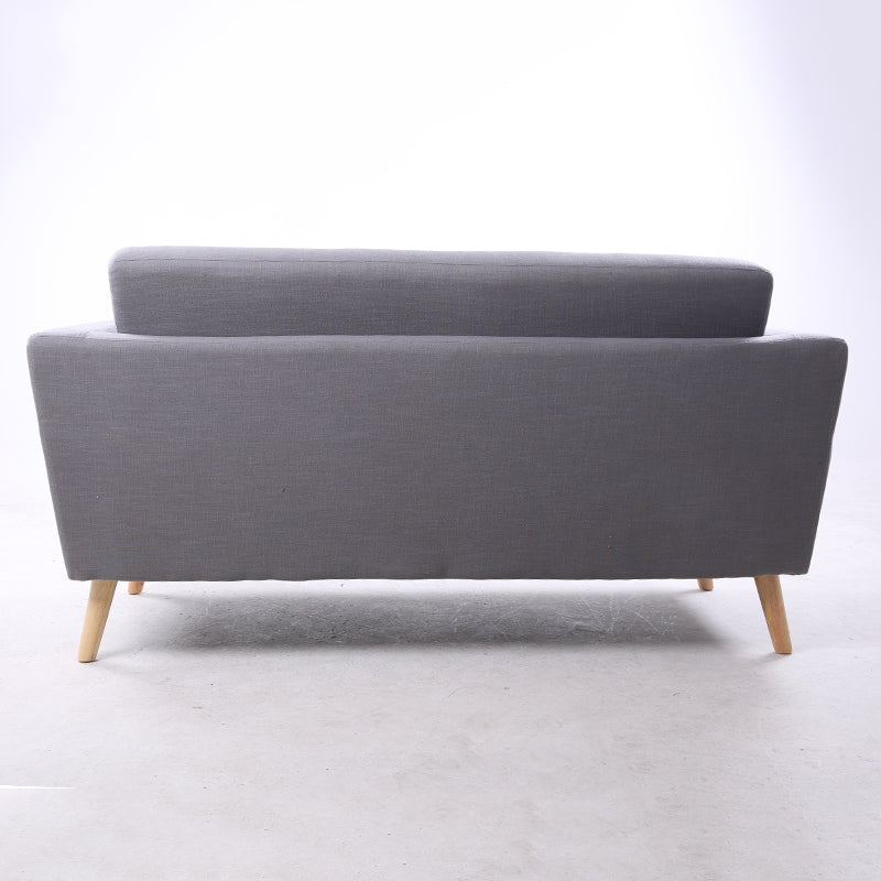 Gray Button-Tufted 2-Seater Sofa Soft Fabric Wooden Legs Modern Curved Design for Stylish Living Rooms & Cozy Apartment Areas