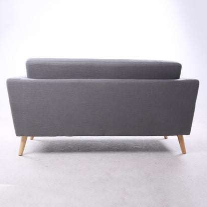 Gray Button-Tufted 2-Seater Sofa Soft Fabric Wooden Legs Modern Curved Design for Stylish Living Rooms & Cozy Apartment Areas