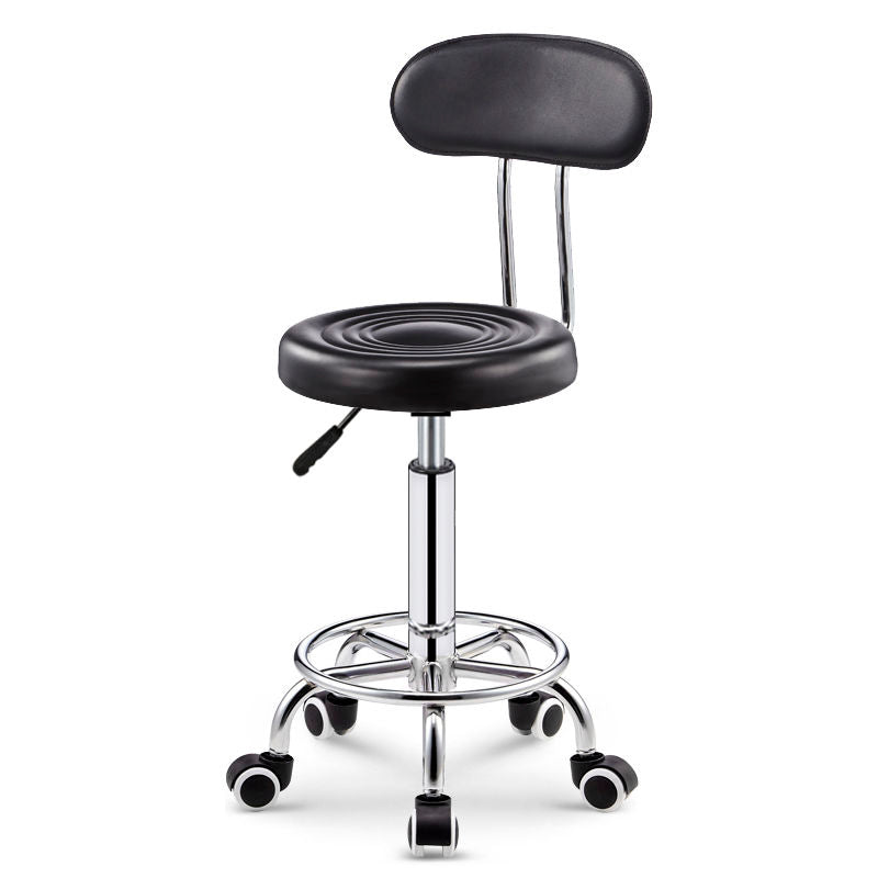 Adjustable Multi-Scene Stool Rippled Leather Dual Base Caster/Disc& Back Support
