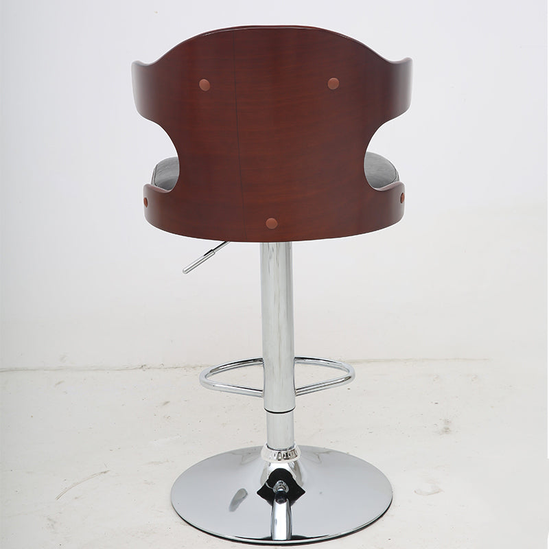 J34 Adjustable Height Bar Stool: Sculpted Bentwood Backrest, Plush Leather Cushion & Chrome Disc Base