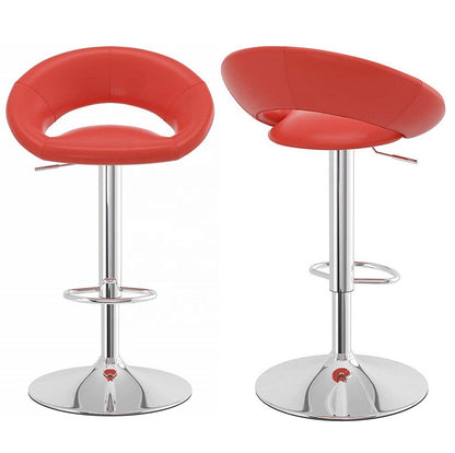 Ring-Shape Hollow Adjustable Bar Stool Leather Upholstery Chrome Base for Home/Commercial Bars