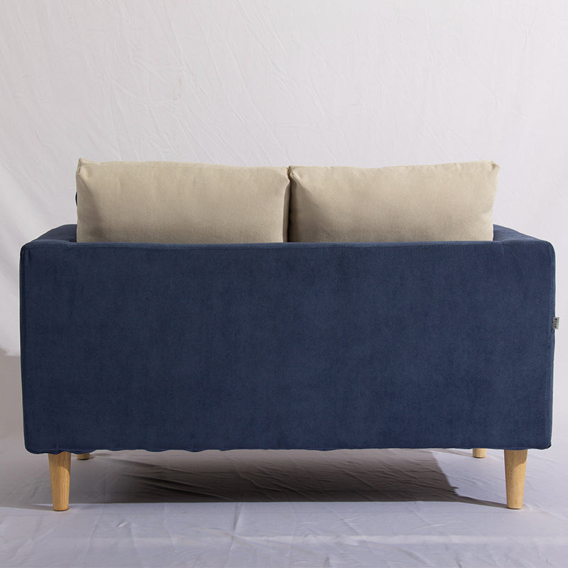 Modern Navy & Beige Fabric Loveseat Two Seater Sofa with Wooden Legs