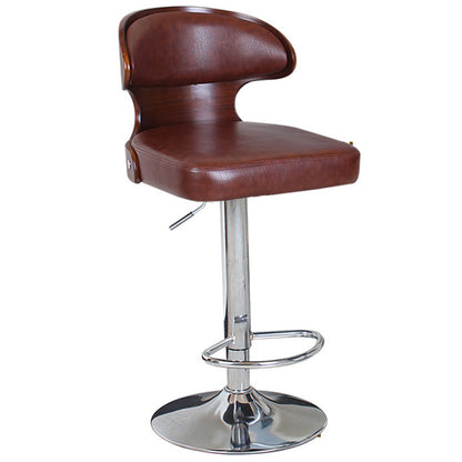 Adjustable Height Bar Stool Curved Bentwood Backrest Dual-Upholstery Cushion & Chrome Disc Base