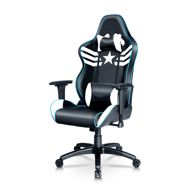 Captain America-Themed Gaming Chair Racing-Style Ergonomic Reclining Chair with Star-Stripe Emblem