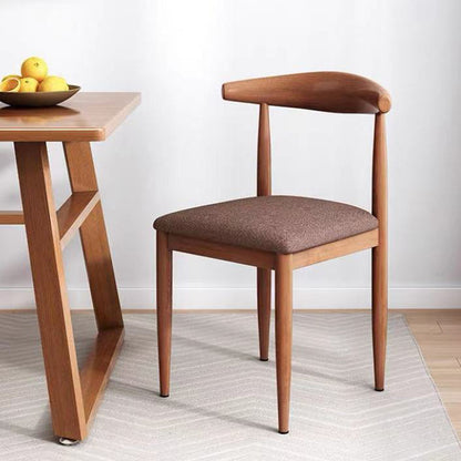Warm Wooden Dining Chair Curved Solid Wood Back Multi-Material Cushions & Versatile Design