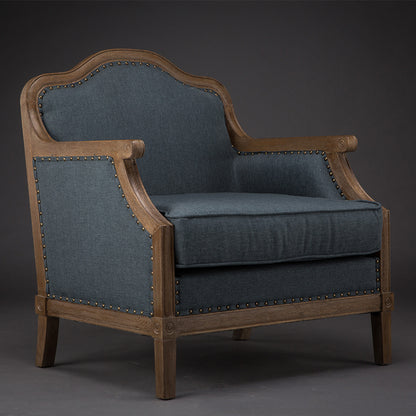 Vintage Tufted Armchair with Wooden Frame Beige Upholstery and Nailhead Trim