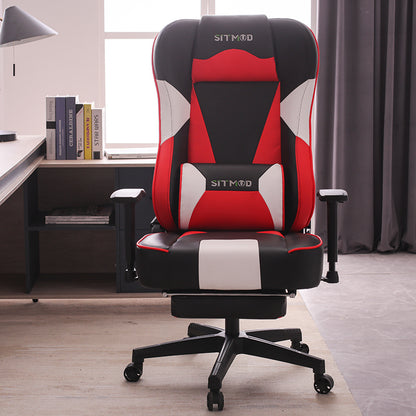 Red-Black-White Gaming Chair Lumbar Pillow, Footrest Adjustable Arms Sturdy Base Ergonomic Support for Gaming & Office Work Sessions